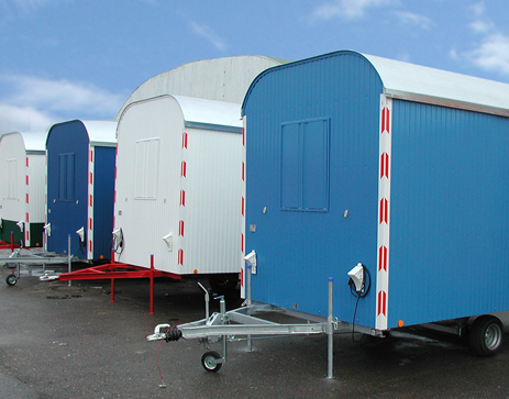 Container-Bauwagen blau weiss Knauss Raumsysteme