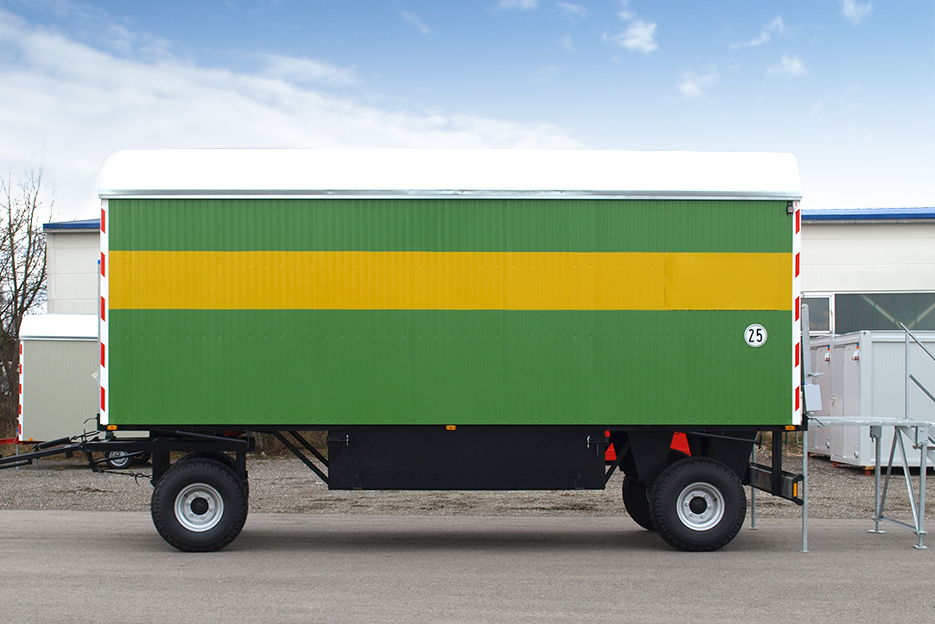 Container Bauwagen 2-achsig Drehschemelfahrgestell Knauss Raumsysteme
