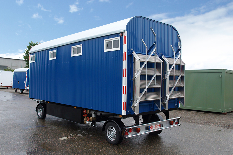 Container Toilettenwagen Treppe blau Knauss Raumsysteme